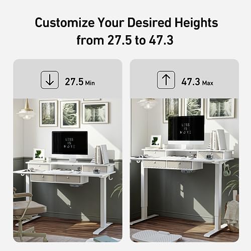 FEZIBO 60 x 30 inch Standing Electric Desk with Drawers, White