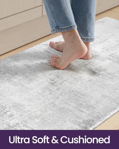 DEXI Kitchen Floor Mats Cushioned Anti Fatigue Runner, 23x107 Light Grey