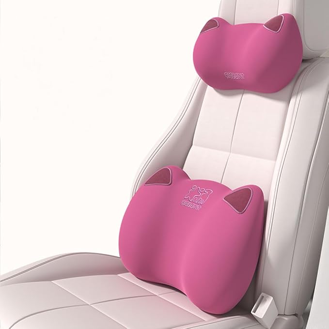 Latex Car Lumbar Support Pillow, Ergonomic Car Back Cushion, Car Seat Back Support for Driving Lower Back Pain Relief Waist Pillow (Raspberry)