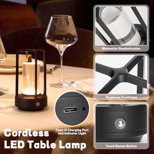 3 Pcs Portable Metal Table Lamps Bulk Cordless Table Lights Rechargeable
