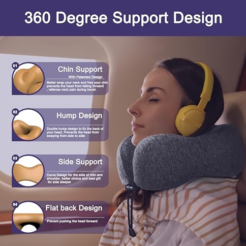 napfun Neck Pillow for Travel, Memory Foam Airplane Pillow, Full Grey