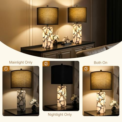 Scenekoy 23" Alabaster Table Lamps Set of 2 for Bedroom with Night Light