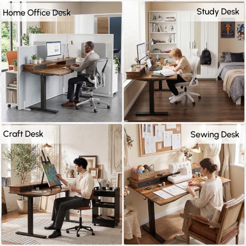 TIQLAB 55''*28''Standing Desk with Drawers&Cable Management, Rustic Brown