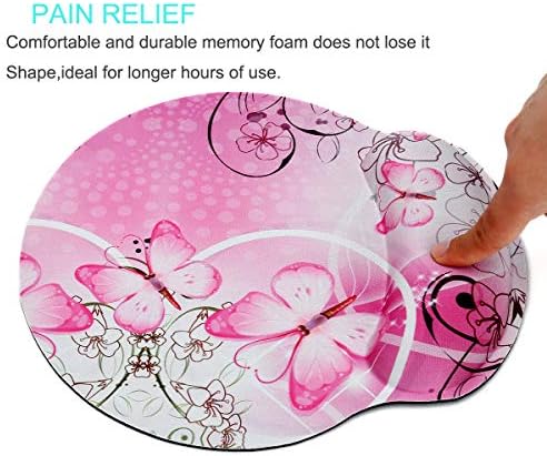 RICHEN Memory Foam Mouse Pad with Wrist Support,Ergonomic Mouse Pad with Wrist Rest,Non-Slip Rubber Base for Computer Laptop & Mac,Lightweight Rest for Home,Office & Travel (Pink Butterfly)