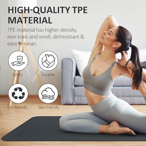 Gruper Yoga Mat Non Slip, Anti-Tear Workout Mat with Carrying Strap and Bag