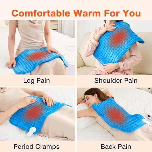 Dry & Moist Heating Pad for Back, Neck, Shoulders, Knees, Period Cramps, Sore Muscles, Soft Electric Heating Pad, Fast Heating,4 Heat Levels, Auto-Off, Machine Washable,Perfect Gifts (Blue,12"x24")