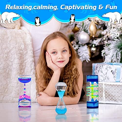 XINBAOHONG Liquid Motion Bubbler for Kids and Adults 3-Pack Hourglass Liquid Bubbler Timer for Sensory Play Fidget Toy Stress Management Desk Decor