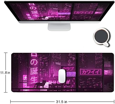 Gaming Mouse Pad, Large Anime Mouse Pads for Desk, Non-Slip Rubber Base Mousepad, Keyboard Mouse Mat Desk Pad with Stitched Edges, 31.5x11.8 inch