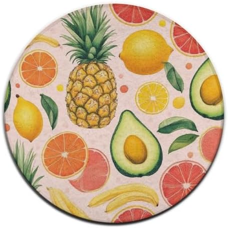 Large Round Area Rug Home Decor Modern Bathroom Rug Kitchen Office Circle Rug for Living Room Sofa Circle Cute Mat Avocado Nut Banana Pineapple Orange, 36inch