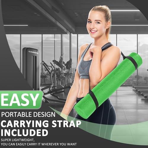 Fitvids All Purpose Thick High Density No Tear Exercise Yoga Mat with Strap & Lightweight Features for Indoor & Outdoor Use