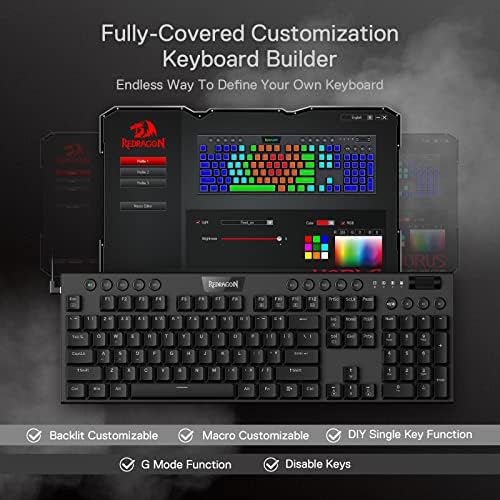 Redragon K619 Horus RGB Mechanical Keyboard, Ultra-Thin Designed Wired Gaming Keyboard w/Low Profile Keycaps, Dedicated Media Control & Linear Red Switch, Pro Software Supported