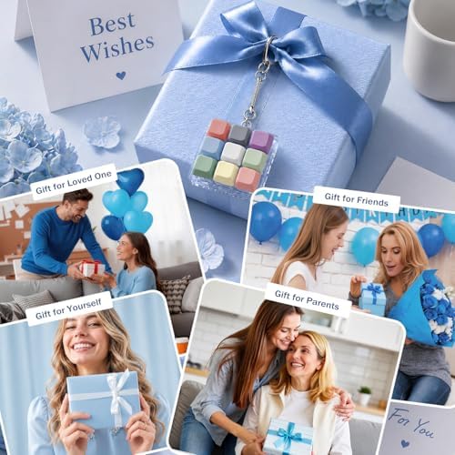 Keyboard Fidget Toy, Creamy Fidget Clicker Keyboard Fidget Keychain, Button Fidget Gifts for Adults, Boost Focus & Ease Anxiety Anywhere — Perfect Stress-Relief Gift (3×3 Grid Layout E)