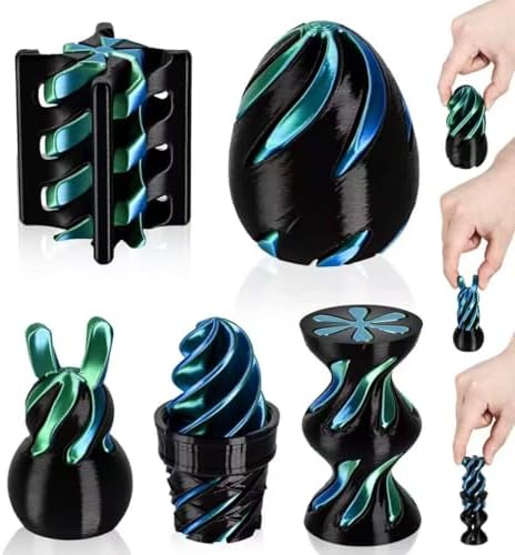5 Pack Spinning Fidget Toys Black Green 3D Printed Desk Decor Set