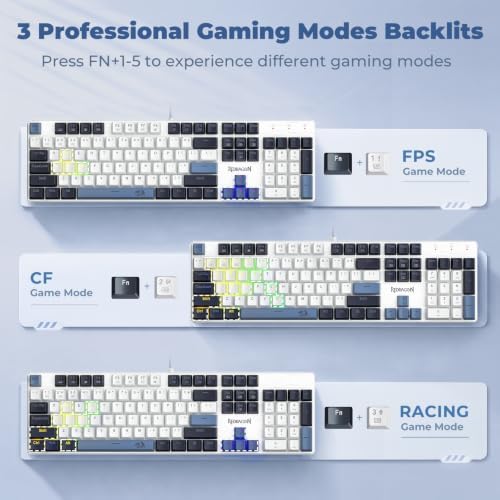 Redragon Mechanical Gaming Keyboard Wired, 11 Programmable Backlit Modes, Hot-Swappable Red Switch, Anti-Ghosting, Double-Shot PBT Keycaps, Light Up Keyboard for PC Mac, Blue