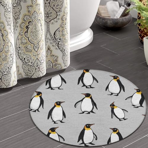 Soft Round Yoga Carpet, Large Home Decor Mat, Non Slip Machine Washable Kitchen Office Circle Rug Penguin
