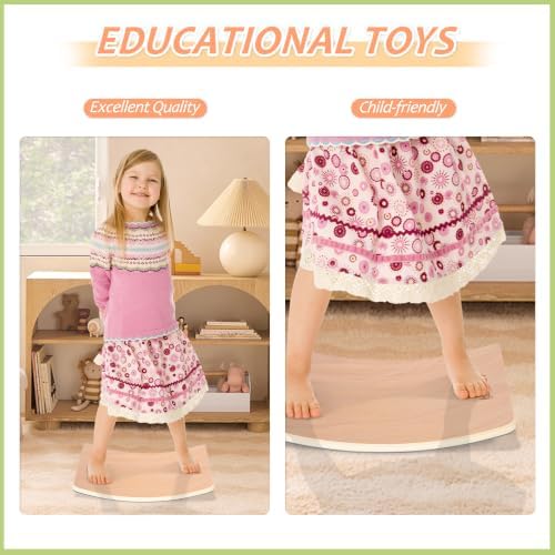 Kids Balance Board - 100% Natural Wood Wobble Board with Non-Slip Safety Pads Child-Safe Design for Indoor/Outdoor Play Toddler Balance Board for Ages 3-12, Eco-Friendly & Durable
