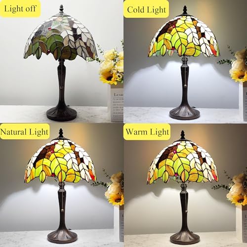 Tiffany Lamp Maple Leaf Style Stained Glass Table lamp 12X18 Inches Tiffany Style Reading Desk Light for Bedroom Living Room,LED Bulb Included