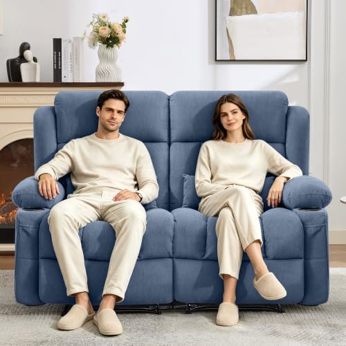 Reclining Loveseat Sofa for Living Room, Ergonomic Backrest with Cup Holders&Side Pockets