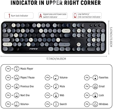 FOPETT Wireless Keyboard and Mouse Combo, 104 Keys Full-Sized 2.4 GHz Round Keycap Colorful Keyboards, USB Receiver Plug and Play, for Windows, Mac, PC, Laptop, Desktop (Grey)