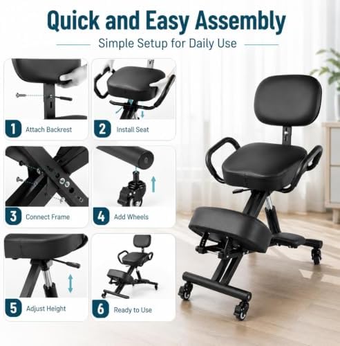 Ergonomic Kneeling Chair with Backrest, Improve Postures Thick Cushions