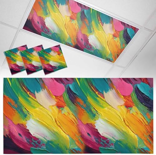Red Blue Rainbow Brush Abstract Graffiti Street Art Magnetic Fluorescent Light Covers for Ceiling Lights 2 x 4 Feet,Office Classroom Kitchen Drop Ceiling Light Covers Filters Shade Panel 3 Packs