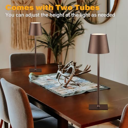 CHLORANTHUS 2 Pack Cordless Table Lamps, 3 Colors Stepless Dimming, 5000mAh Rechargeable Battery LED Desk Lamp for Bedroom/Couple Dinner/Desk/Cafe/Dining Room/Terrace