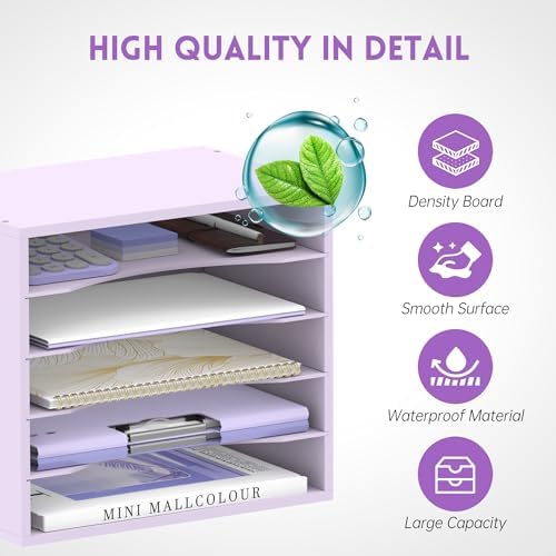 5 Tier Wood Desk Organizer, Paper Organizer for Desk, Purple