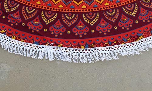 Round Beach Tapestry Turquoise Mandala Throw/Boho Hippie Beach Blanket Roundie/Indian Cotton Bohemian Large Round Table Cloth-Home Decor/Yoga Mat Meditation Picnic Rug (42", Orange)