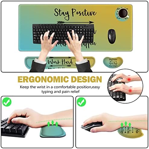 ToLuLu Extended Gaming Mouse Pad, Memory Foam Ergonomic Keyboard Mouse Wrist Rest Support Set, Large Desk Mat with Stitched Edges, Non-Slip Base Mousepad for Home Office Game, Inspirational Quotes