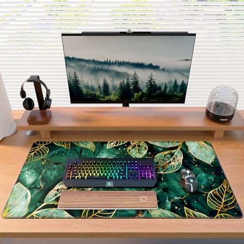 KTRIO Large Gaming Mouse Pad, Desk Mat, 31.5 x 15.7 in, Green Leaves, XXL