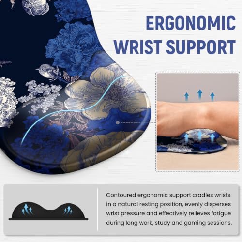 Ergonomic Mouse Pad with Wrist Rest, Gel Wrist Support, Indigo