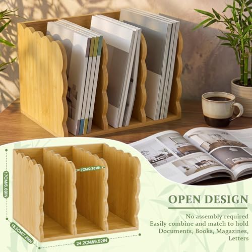 Novabright Scalloped Bamboo Wooden 3-compartment File Magazine Holder