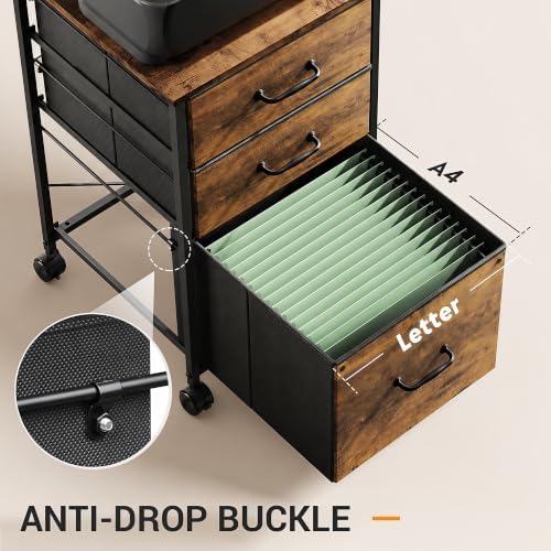 DEVAISE 3-Drawer Mobile File Cabinet, Rolling Printer Stand, Rustic Brown