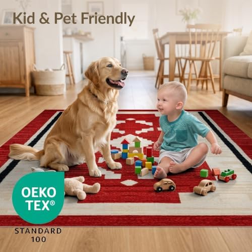 2'x3' Red Ivory Cat Crimson Boho Geometric Ultra-Soft Accent Mat