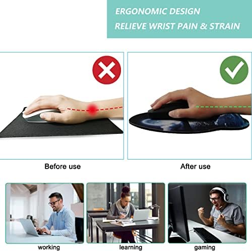 Mouse Pad with Wrist Support, Ergonomic Mouse Pad with Memory Foam Wrist Rest Cushion, Non-Slip Rubber Base Gaming Mice Pad for Home Office Computer Laptop, Moonlit Night