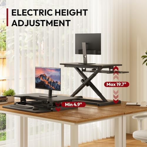 SANODESK 32" Electric Standing Desk Converter,Height Adjustable Riser for Office Home, Monitor and Laptop Workstation with Large Keyboard Tray, Black Color