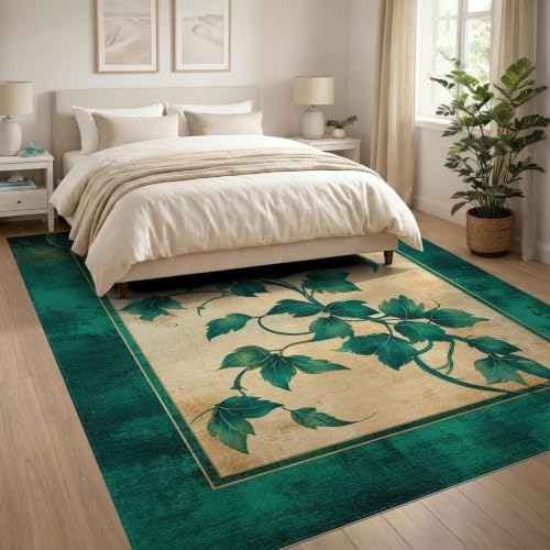 8'x10' Green Cat Cat-Inspired Vine Symmetry Washable Area Rug
