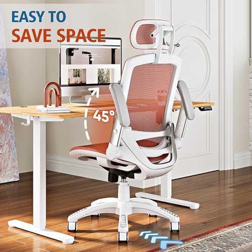 GABRYLLY Ergonomic Office Chair, High Back Home Desk Chair with 2D Flip-Up Arms, 3D Headrest, 90-120° Tilt and Wide Cushion, Big and Tall Mesh Chairs for Man Woman, Computer Task Chair Orange