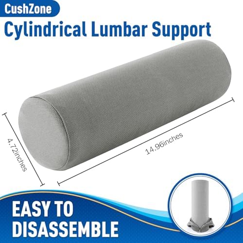 CushZone Memory Foam Lumbar Roll Support Pillow, Large Ligjt Gray