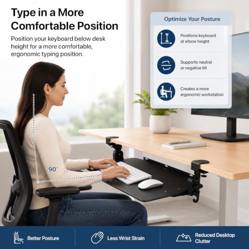 Uncaged Ergonomics Keyboard Tray Under Desk Slide Out Clamp On (Black)