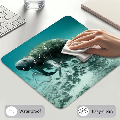 Underwater Florida Manatee with Fish Ocean Mouse Pad, Cute Durable Desk Mat