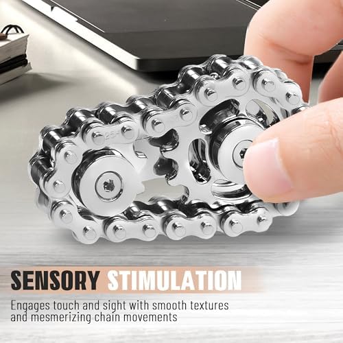 Fidget Spinner Toy for Adults Metal Figette Bike Chain for Adult Men Pain Stim ADHD Teen Cool Gadgets Quiet Desk Offices Anxiety Relief Items Stress Tool Sensory Spiky Autism Toy Easter Basket Stuffer