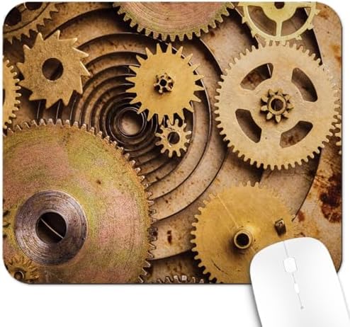 9.5x7.9 Inch Office/Gaming Mouse Pad, Vintage Brass Steampunk Gears Industrial Mechanism Rustic Clockwork, Cute Anti-Slip Mat for Desk Decor