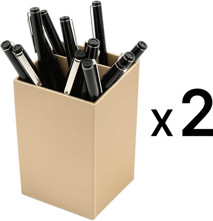 JAM PAPER Plastic Pen Holders - Gold Desktop Pencil Cups - 2/Pack