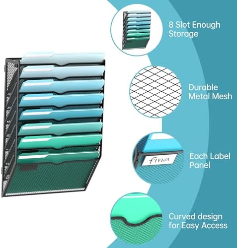 SUPEASY 8-Tier Wall File Organizer, Wall Mounted Mail Sorter, 2 Pack