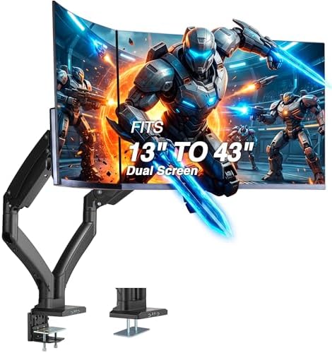 AVLT Dual Monitor Arm Desk Mount for 13-43" Screens, Heavy Duty - Black