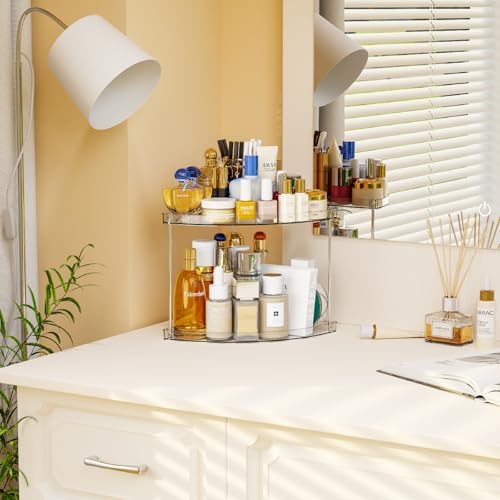 Yieach Clear Corner Bathroom Counter Organizer,2Tier Tiered Countertop Corner Shelf for Perfume,Beauty Products,Makeup Organizer,Skincare Organizers,Vanity Storage Tray for Bedroom,Bathroom Sink Shelf