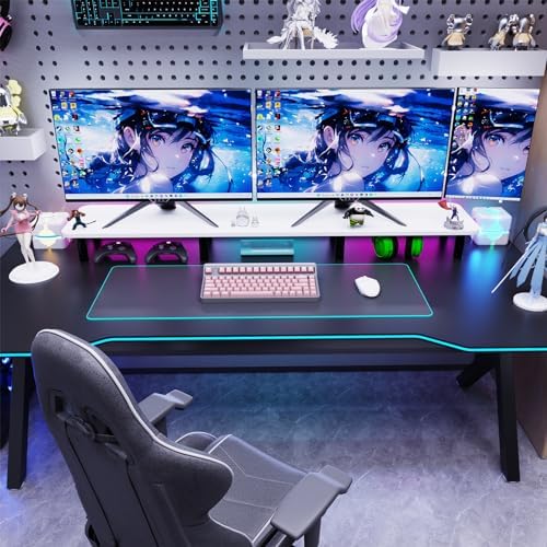 Dual Monitor Stand Riser 43.7 inch Large Extra Long Monitor Stand Riser Wide TV Stand Riser Monitor Stand for 2 Monitors Wood & Steel Leg Desktop Riser Desk Organization Home Office (White)
