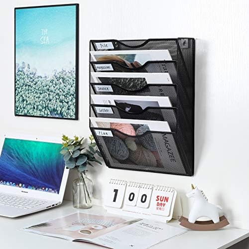 PAG-Mass Hanging Wall File Holder Mail Organizer Wall Mount Document Letter Rack, 5-Tier, Black