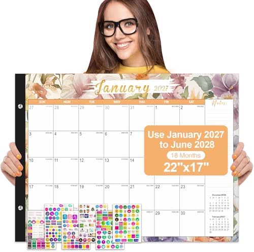 Large Desk Calendar 2027-2028,Jan 2027-Jun 2028,Gannyfer 18-Month Calendar
